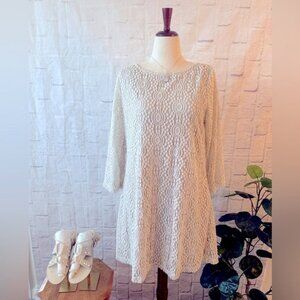 Elegant Cream A-Line Long Sleeve Lace Dress, in Women’s Size 16